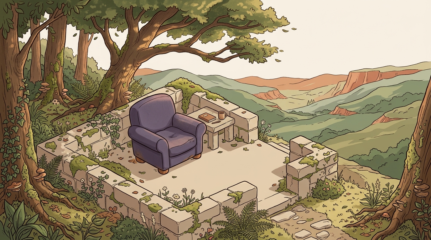 A high viewpoint overlooking a landscape, inviting reflection