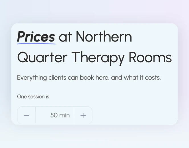 Setting the session length and price for one place a practitioner works.
