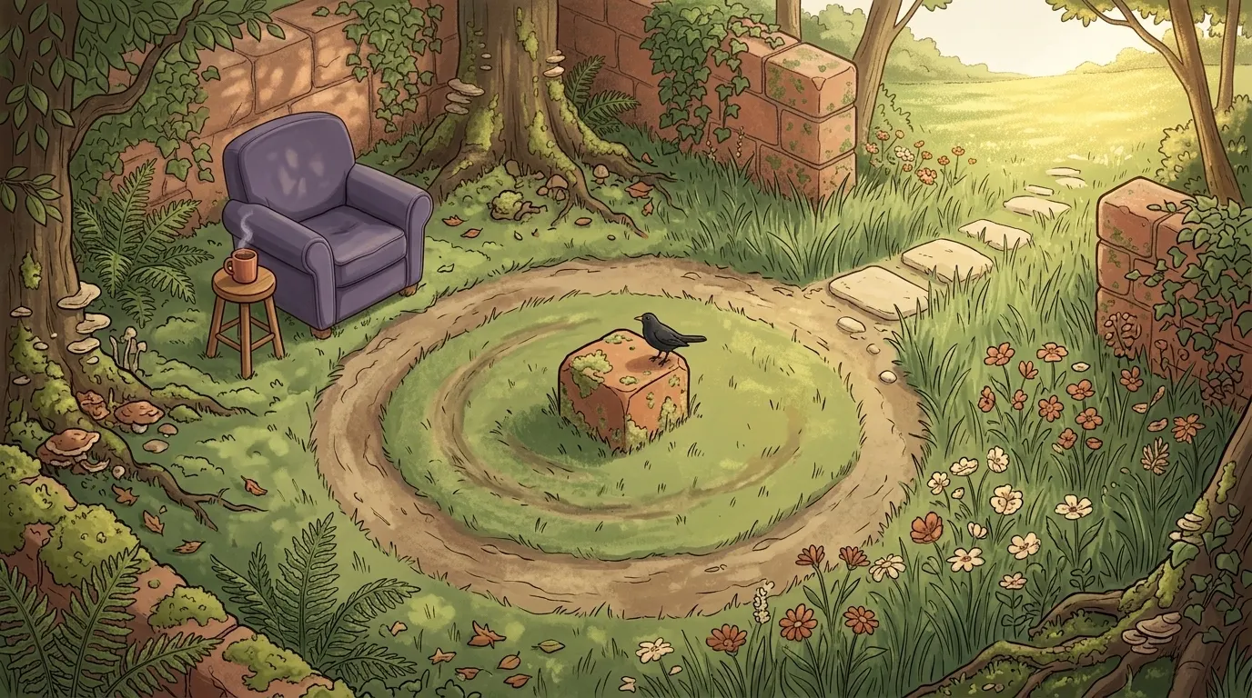 A garden path that circles back on itself, with a new route opening out to one side